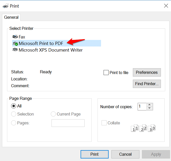 print to pdf not working windows 10