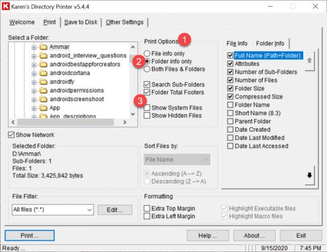 How to Print lists of files in a Folder in Windows 10