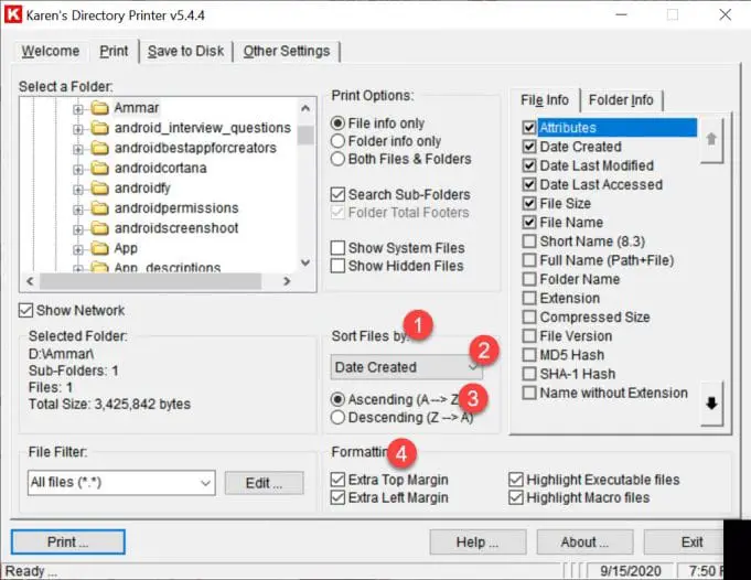 How to Print lists of files in a Folder in Windows 10