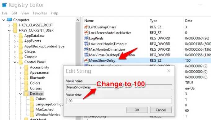 Menushowdelay windows 10 какое значение выставить