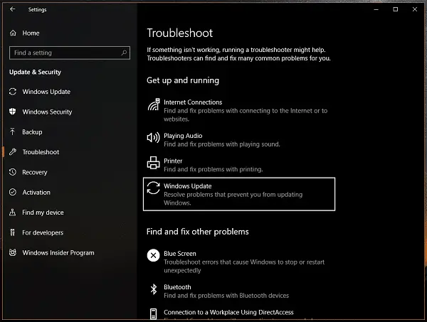 Windows Update Troubleshoot