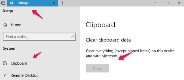 Windows 10 clipboard history