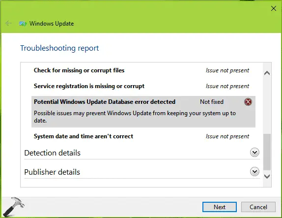 How to Resolve potential windows update database error detected
