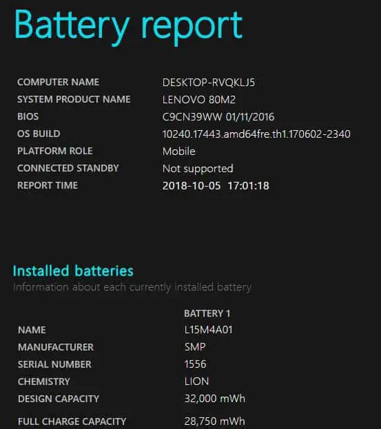 battery report windows 10