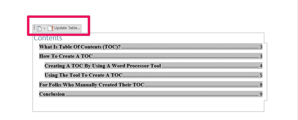 Create Table Of Contents In Microsoft Word & Google Doc