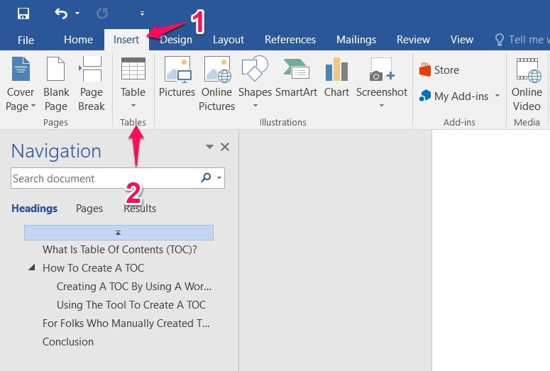 how to insert a table in word and add subtitle