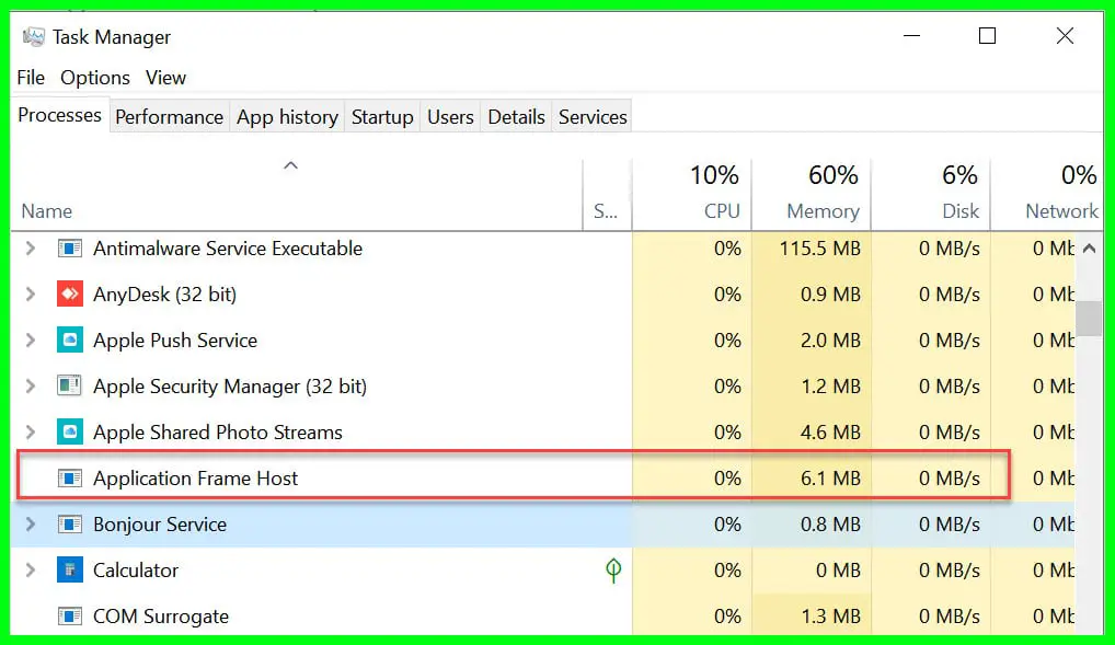 Application frame host что это за процесс windows 10