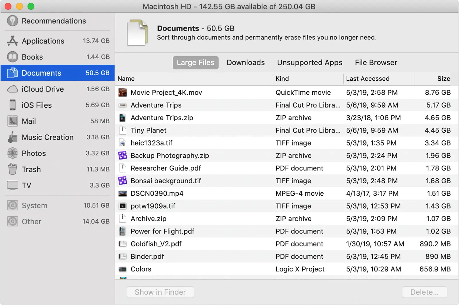 how to see storage space on mac