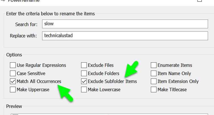 how to use bulk rename utility subfolder