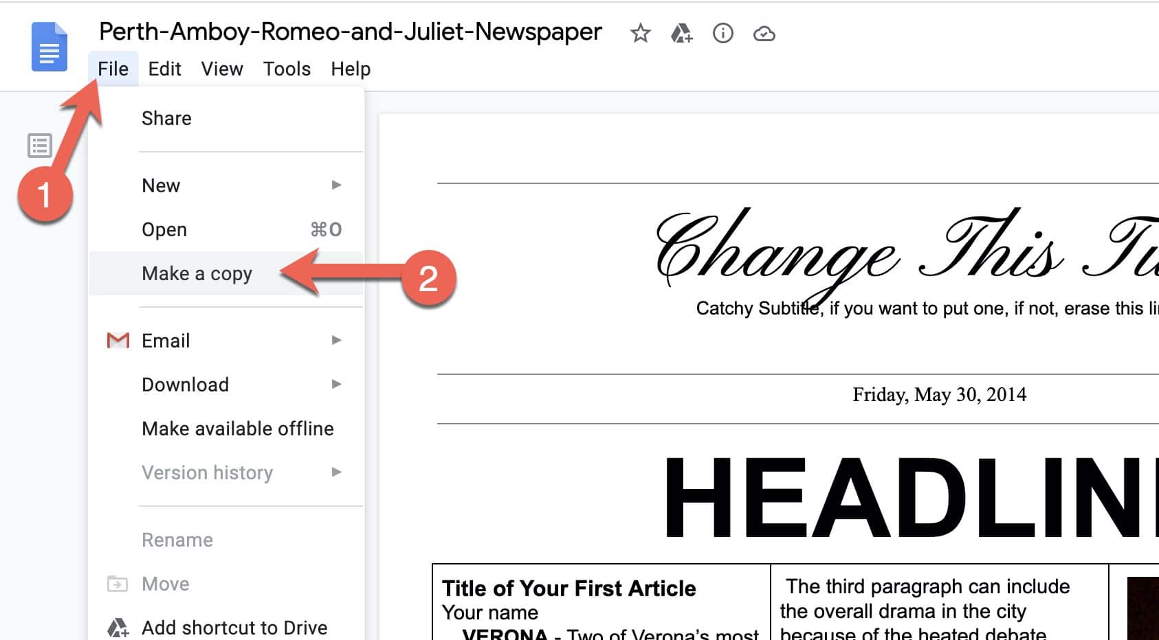 free newspaper template for google docs