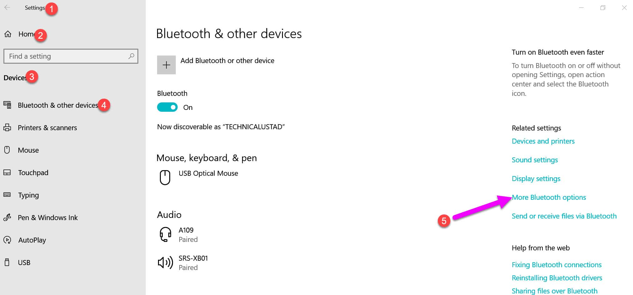 option to turn bluetooth on or off is missing in windows 10