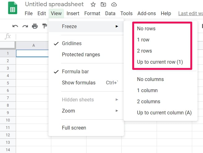 Freeze Cells In Google Sheets