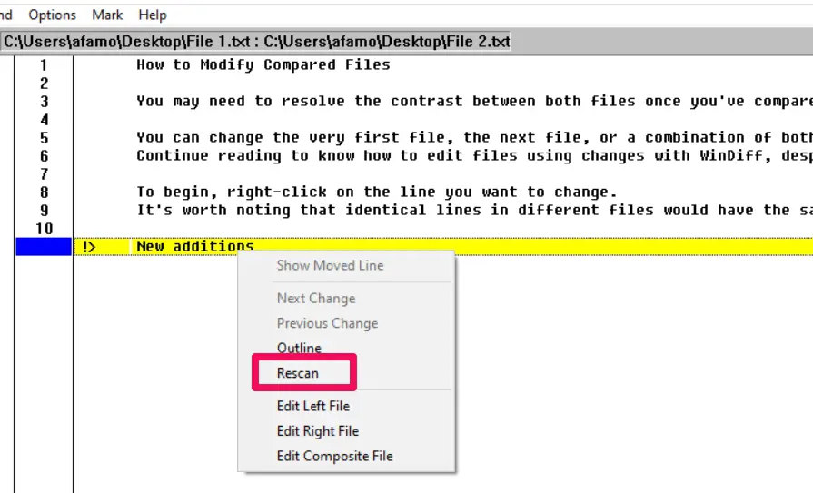 windiff windows 7 file comparison tool