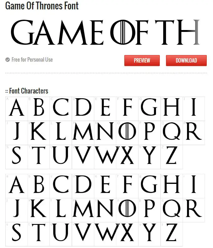 Best Game of Thrones Fonts