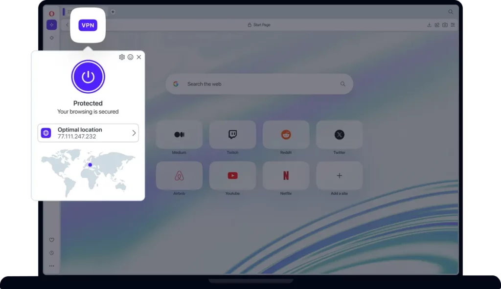 Opera VPN interface screenshoot