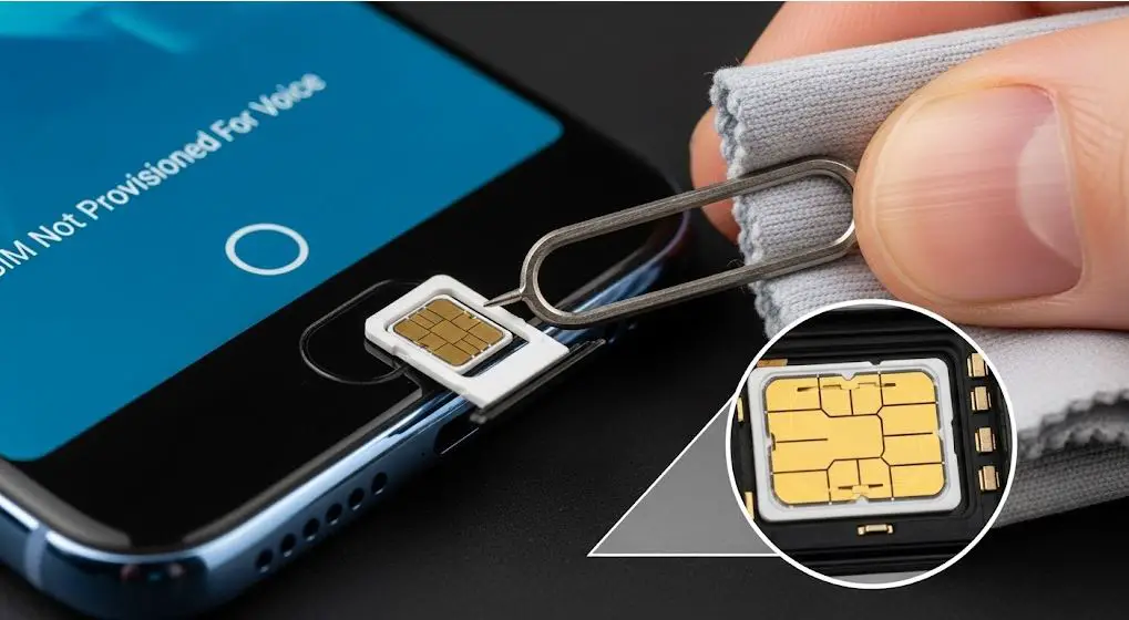 SIM tray removal to fix SIM Not Provisioned For Voice error on smartphone.